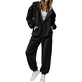 thumbnail image 3 of QATAINLAV Womens Fall Clothes Oversized Zip up Hoodie Sweatshirt Jacket and Jogger Sweatpants 2 Piece Sweatsuits Lounge Sets, Black, L,, 3 of 10
