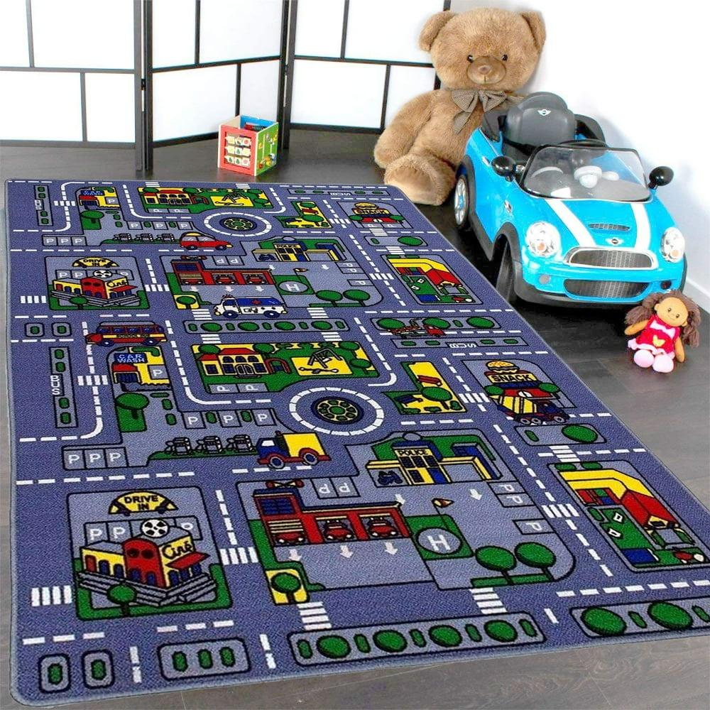 Mybecca Kids Rug City Map Fun Play Rug 3' X 5' Children Area Rug Non Skid Gel Backing (39" x