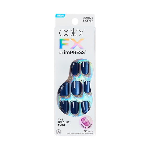 Kiss colorFX by Impress Press On Nails, ‘Velvet Romance’, Navy, Short Squoval, 30 Count