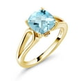 thumbnail image 2 of Gem Stone King 3.48 Cttw Cushion Checkerboard Sky Blue Topaz and White Lab Grown Diamond 18K Yellow Gold Plated Silver Ring for Women | Gemstone Birthstone (Size 7), 2 of 4