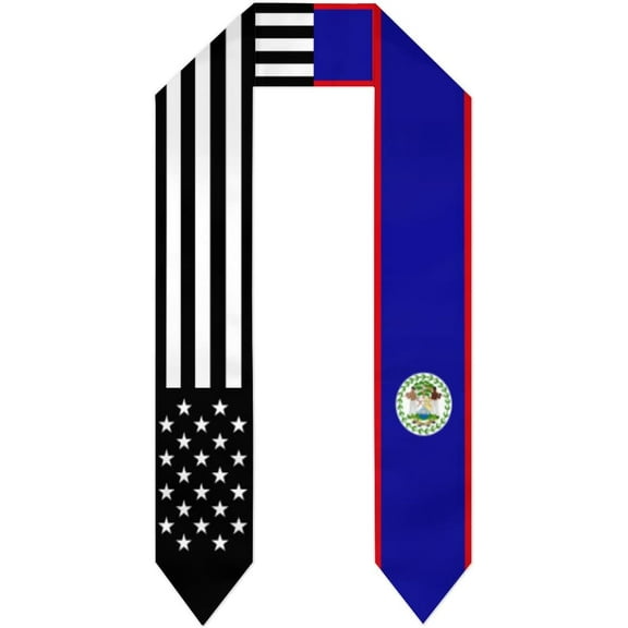 Belize Mix United States Black American Flag Graduation Stole Shawl Sash Scraf Gift For Abroad Student International Study