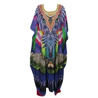 Mogul Womens Kimono Caftan Digital Print Georgette Bikini Cover Up Sexy Sheer Moroccan Bohemian Maxi Dress One Size