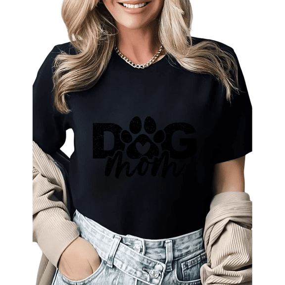 Retro Dog Mom Paw Print Graphic Tees Womans T-shirt Shirts Black White S-5XL Tops