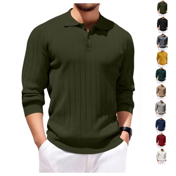 Mens Casual Polo Shirts Long Sleeve Lightweight Solid Color Casual Business Polo Classic Golf T Shirts