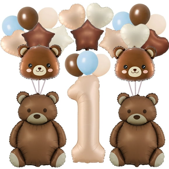 32 Pcs Ballons Ours, Ballons Numéro 1 Ballons Ours Bruns de 40 Pouces Grandes Décorations de Shower pour Bébé Ballons de 1er Anniversaire Ballons en Aluminium Ballons Animaux pour Thème We Can Bearly Waits Décoration de Fête d'Anniversaire