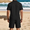 thumbnail image 4 of Linen Sets for Men Button Down Cuban Guayabera Shirt with Pocket Shorts Set 2 Piece Cotton Linen Outfits Big and Tall Size S-3XL Black, 4 of 6