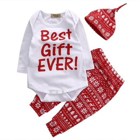 Girls Elf Outfit My 1st Christmas Baby Boys Girls Clothes Outfits Newborn Romper Tops Pants Set ()