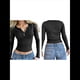 thumbnail image 2 of Camisetas Henley de Larga para Mujer, Ropa de Otoño, Ajustadas, Informales, para el Trabajo, Básicas, Bonitas, Camisetas con Cuello en V y Botones Negro XL, 2 of 6