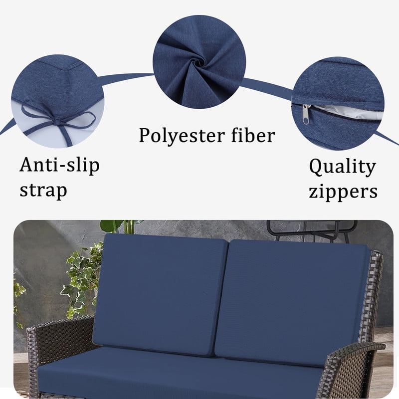 Outdoor Loveseat Cushion Set, Waterproof & Fade-Resistant Replacement Patio Cushions, 48 x 24 inch Outdoor Sofa Cushions for patio furniture, Deep Seat Cushions with Ties（Blue）
