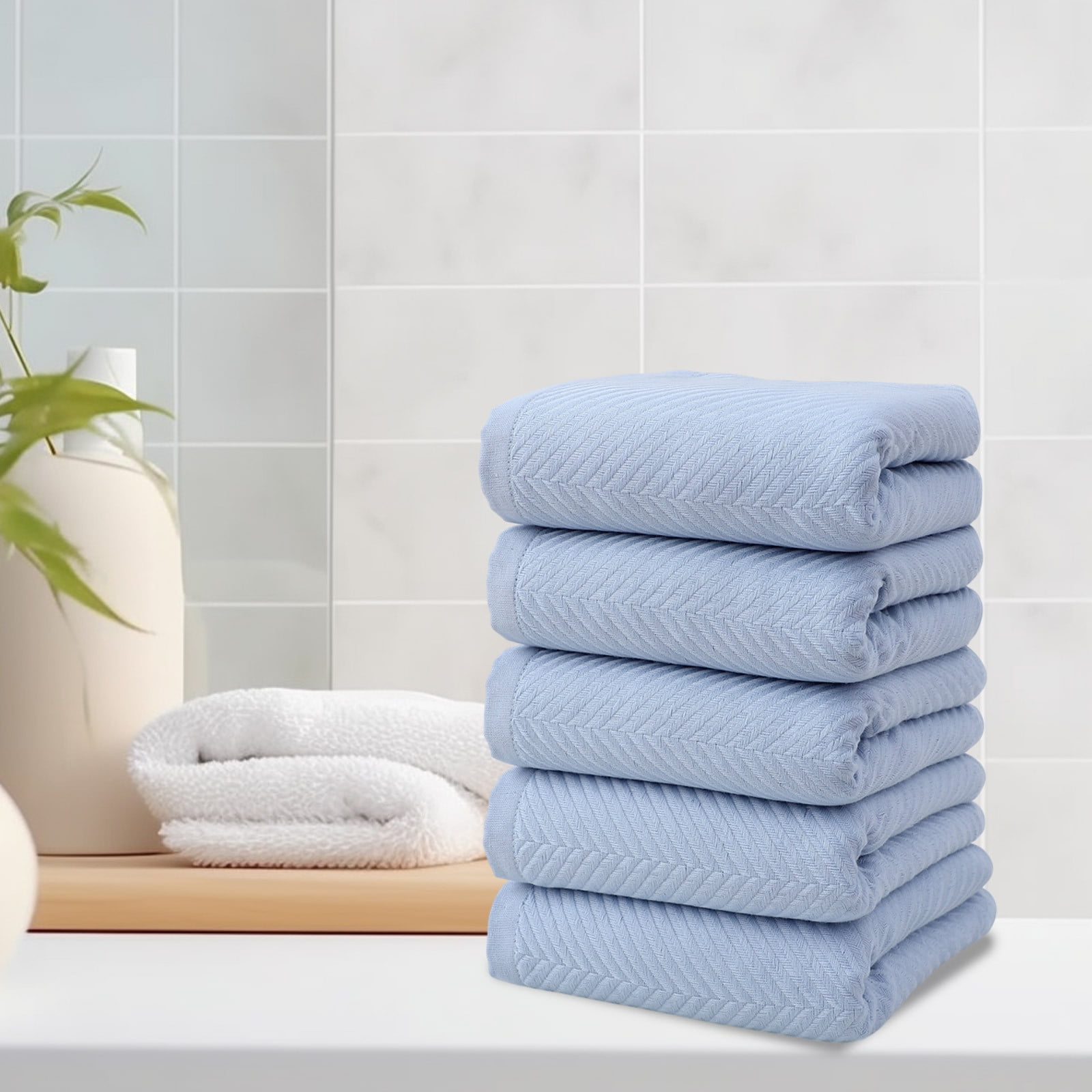 RBCKVXZ Microfiber Washcloths 5 Pack, 14x29 Inch Thin Highly Absorbent and Soft Face Towel for Bathroom, Hotel, Spa, Gym, and Kitchen, Blue