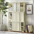 thumbnail image 5 of Sliding Tempered Glass Doors Stackable Storage Cabinet, Antique White, 5 of 6