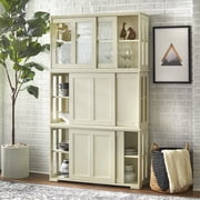 Sliding Tempered Glass Doors Stackable Storage Cabinet, Antique White