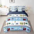 thumbnail image 2 of Homewish Preppy Child Colorful Railway Train Bedding Comforter Set 7-Piece,Cartoon Steam Engine King Bedding Sets,Kawaii Railroad Car Ultra Soft Bed Sheets,Breathable Home Decor,Reversible, 2 of 8