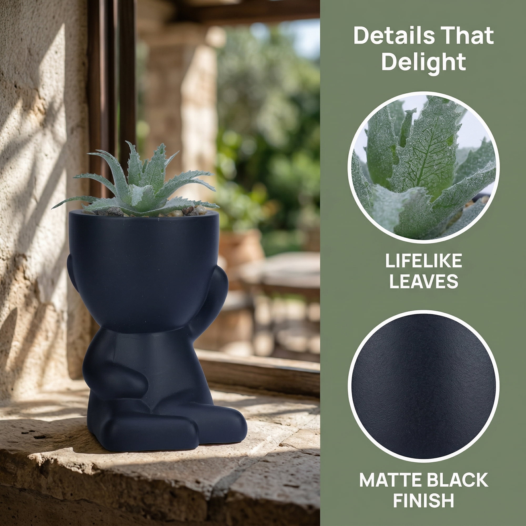 Unique Bargains Artificial Succulents in Humanoid Pots 4.7" Spiky Green