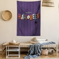 thumbnail image 2 of Halloween Tapestry, Text with Letters Shape as Bones Spooky Eye and Spider on Stripes Backdrop, Wall Hanging for Bedroom Living Room Dorm Decor, 40W X 60L Inches, Quartz Multicolor, by Ambesonne, 2 of 5