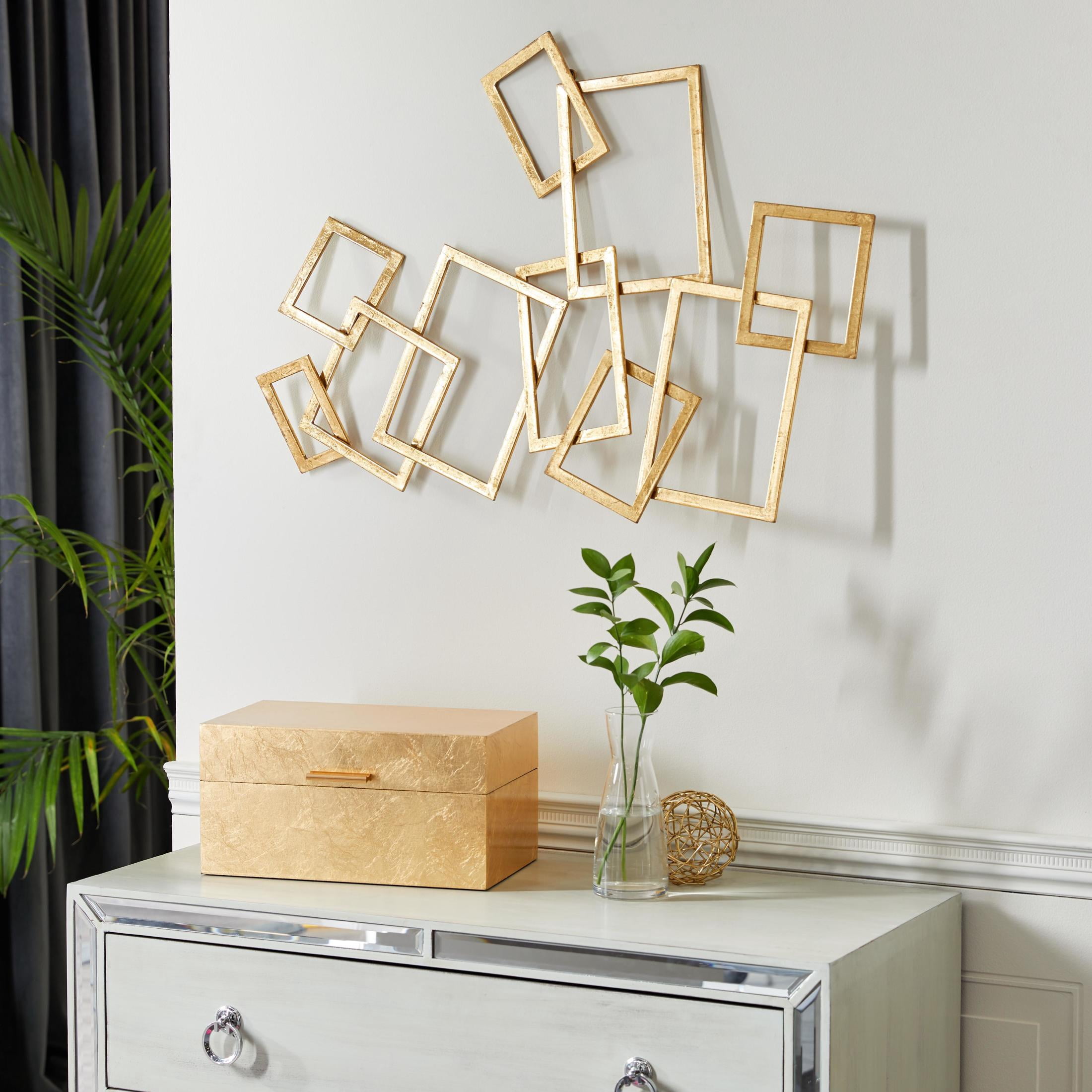 CosmoLiving by Cosmopolitan Contemporary Metal Rectangular Interconnected Frames Design Wall Décor, 30"W x 22"H with Gold Polished Finish