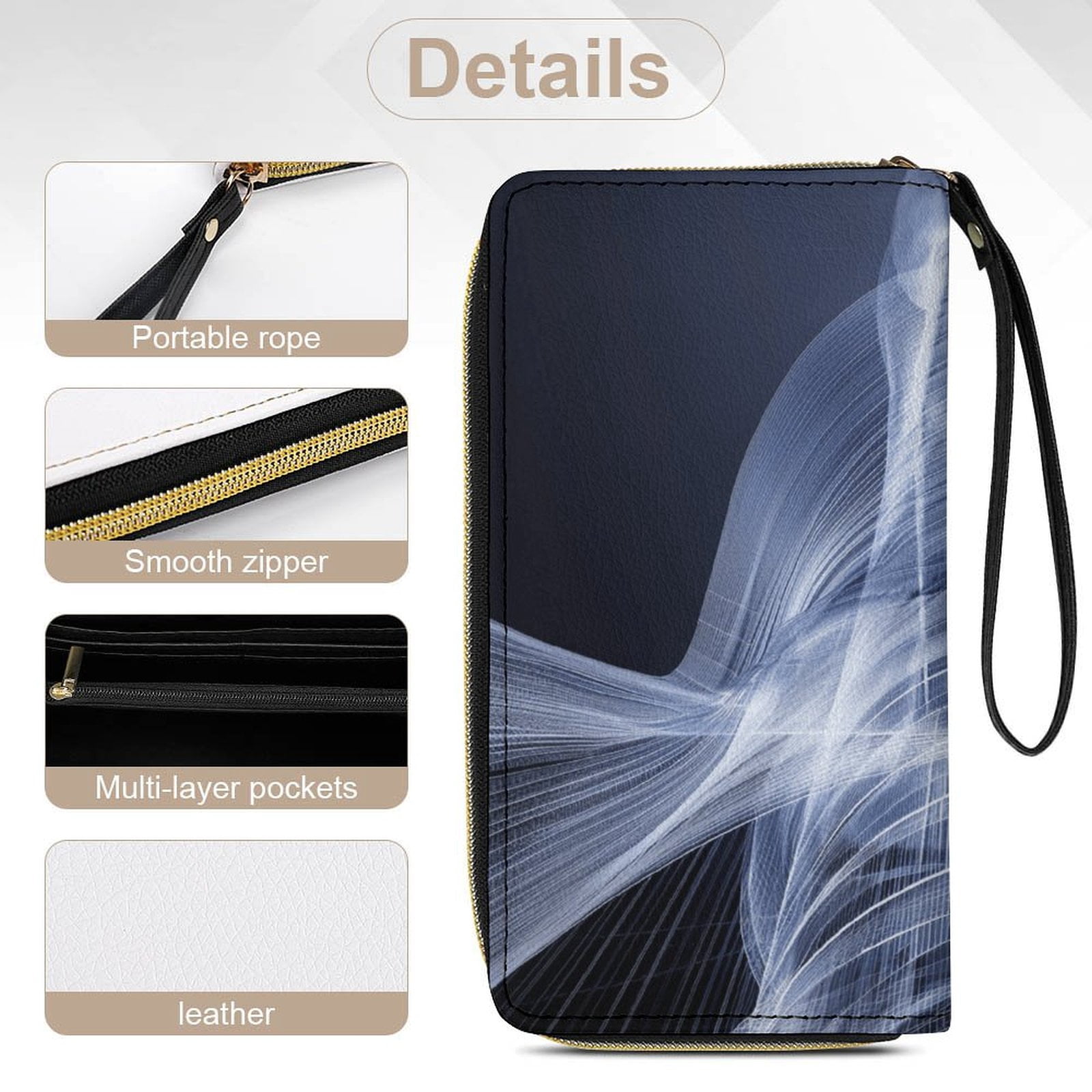Womens Wallet Bifold Ladies Cluth Bag Wristlet Wrist Strap Long Purse SHANGHAI Hologram Design