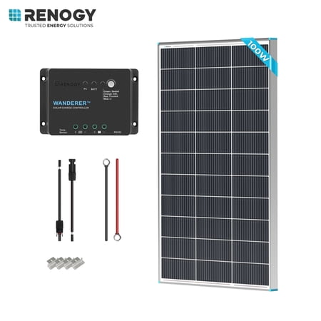 Renogy 100W 12V Solar Panel Starter Kit Monocrystalline Solar Panel+30A LCD PWM