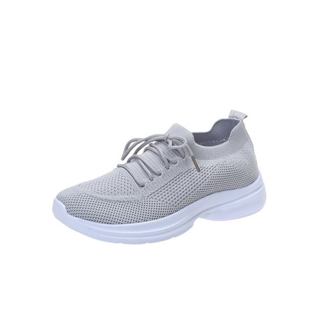 

Woobling Womens Comfortable Lace Up Flats Jogging Nonslip Knit Upper Casual Sneakers Tennis Lightweight Trainers
