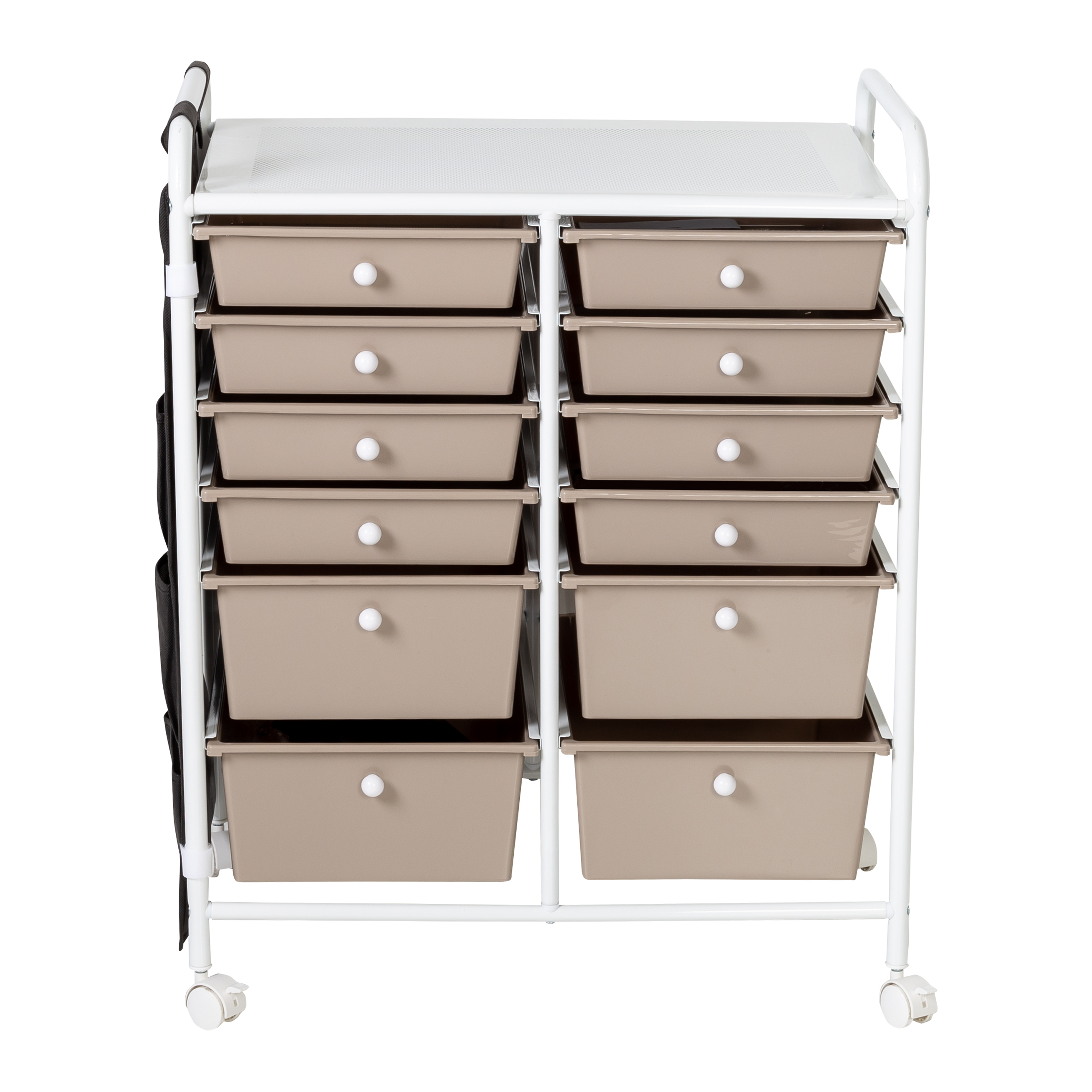 Honey-Can-Do 12-Drawer Metal Rolling Storage Cart with Black Fabric Side Pockets, Beige/White - image 3 of 13