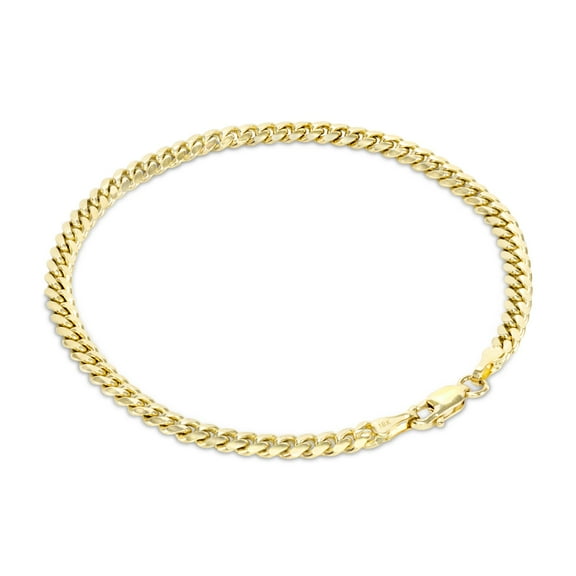 Nuragold 18k Real Yellow Gold Solid Miami Cuban Link 3.5mm Chain Bracelet (7"-9") Italian Jewelry for Men & Women
