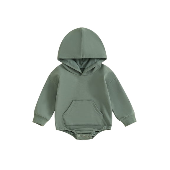 BemeyourBBs Newborn Baby Boy Girl Hoodie Sweatshirt Infant Bubble Romper Long Sleeve Solid Front Pocket Hooded Sweatshirts Rompers Baby Fall Winter Spring Outfits