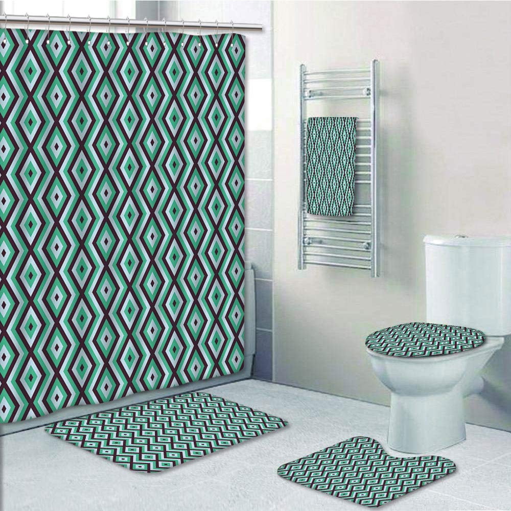 PRTAU Teal Abstract Geometric Minimalists Retro Diamond Line 5 Piece