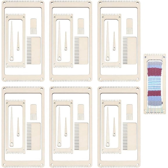 6 Sets DIY Wooden Bookmark Weaving Loom Sets for Knitting Loom Supplies Moccasin 50x20x5mm Brown