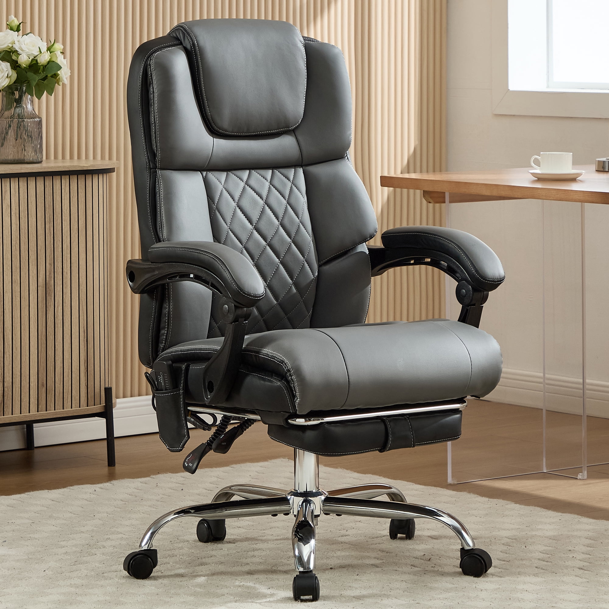 Office Chair with 6-point Vibration Massage and  Shoulder Heated,Big and Tall Office Chair, Reclining Office Chair,Gray