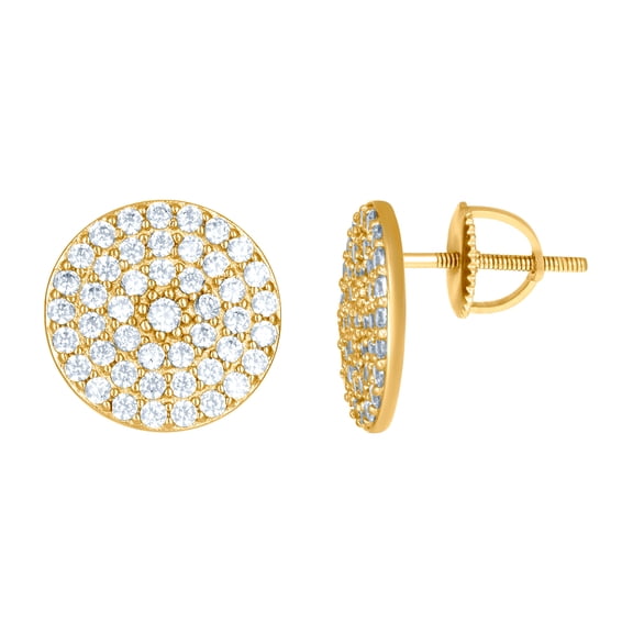 925 Sterling Silver Yellow-tone Mens Cubic Zirconia Fashion Stud Earrings 12.8mm Wide Earring for Men