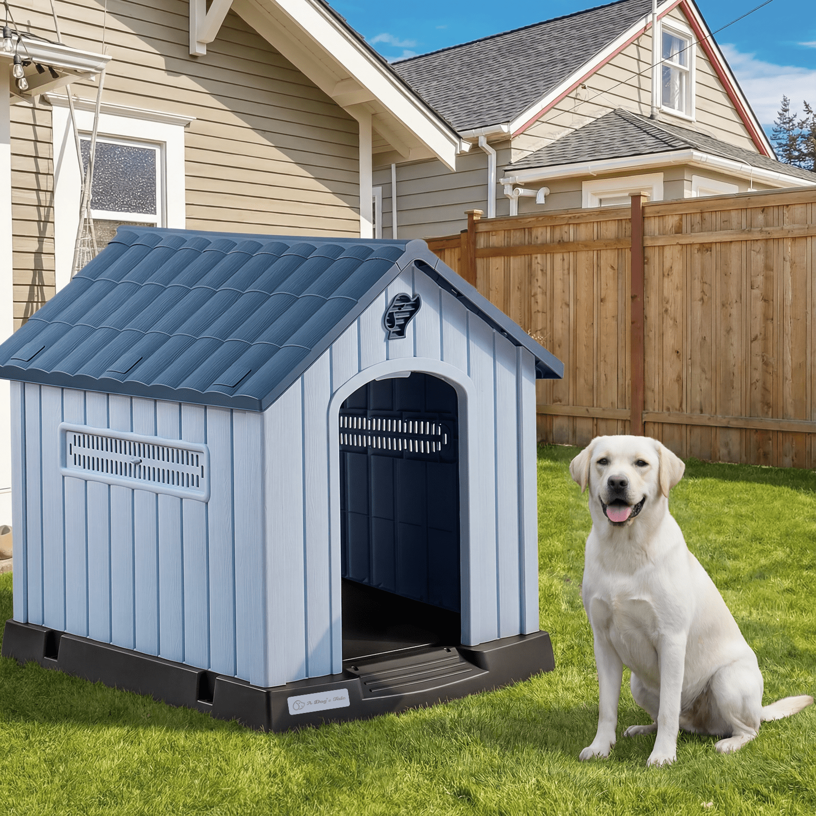 Waleaf Durable Waterproof Plastic Dog House for Small to Large Sized Dogs, Indoor Outdoor Doghouse with Elevated Floor
