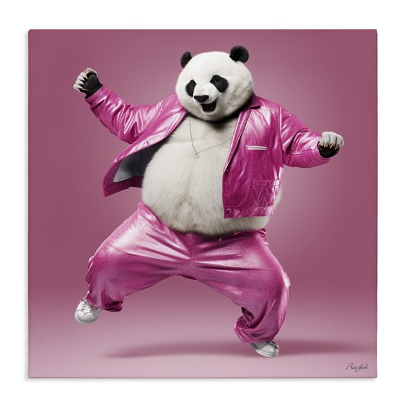 Stupell Industries Modern Dancing Panda in Pink Canvas Art, 30 x 30, by Roozbeh