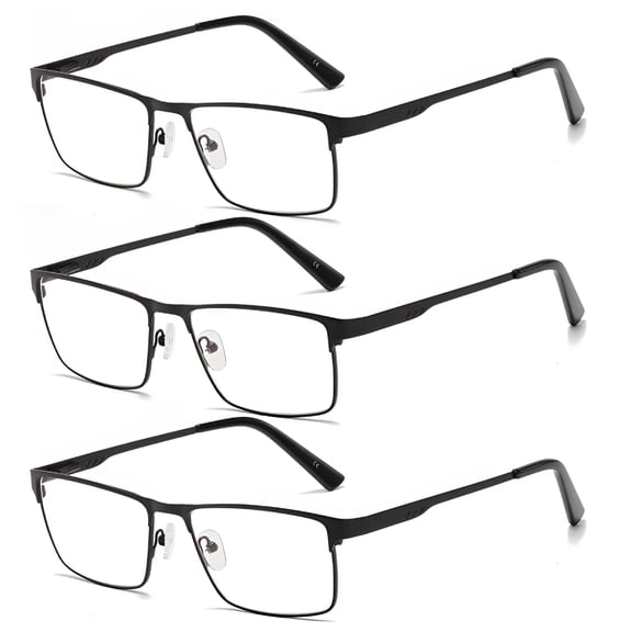 GJX 3 Pairs of Men'S Classic Rectangle Reading Glasses  2.75,2.75 Reading Glasses Mens Metal Black Spring Hinges Classic Readers 2.75