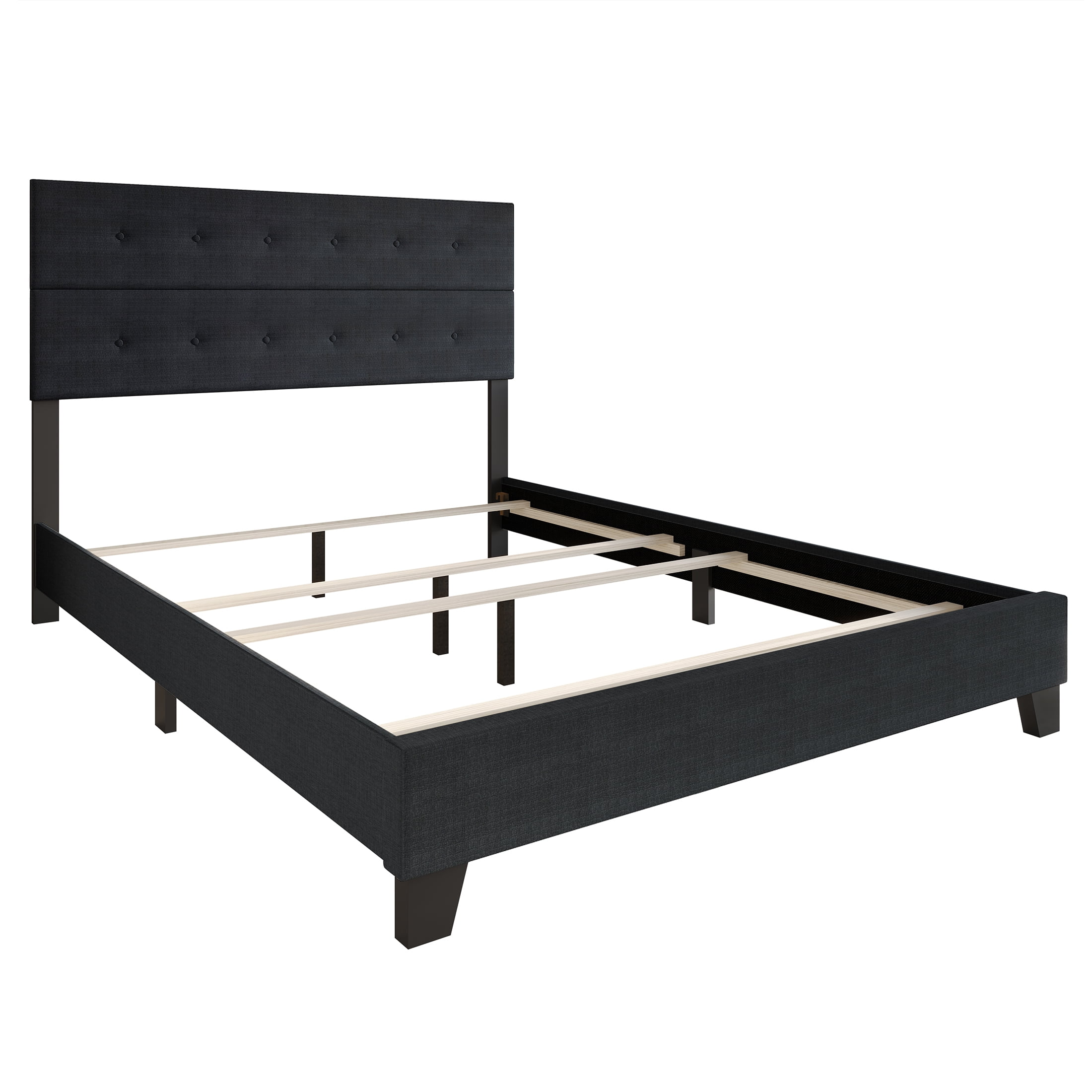 Castle Place Elegant Button Tufted Linen Upholstered Full Bed, Charcoal Grey