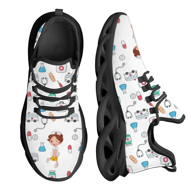 Zapatos de enfermera con dibujos de doctor para mujer, zapatos planos para mujer, zapatillas deportivas de malla ligera, calzado para mujer