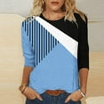 thumbnail image 3 of Pompotops Mode Décontractée pour Femmes, T-shirt à Manches 3/4, Col Rond, Couture Contrastée, Liquidation, 3 of 4