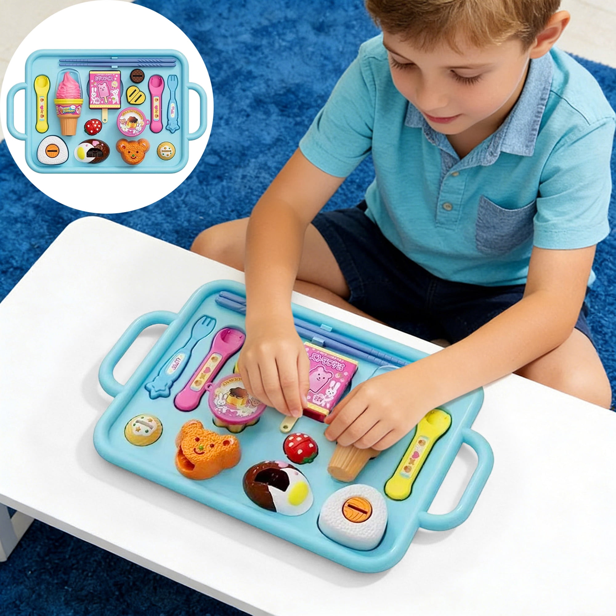 Pretend Play Dessert Food Toys Toddler Kids Bento Tray Sweets Playset Preschool Educational Learning Toy Imaginative Role Play Kitchen Accessories with Pudding Ice Cream Pastry for Boys Girls Ages 3+