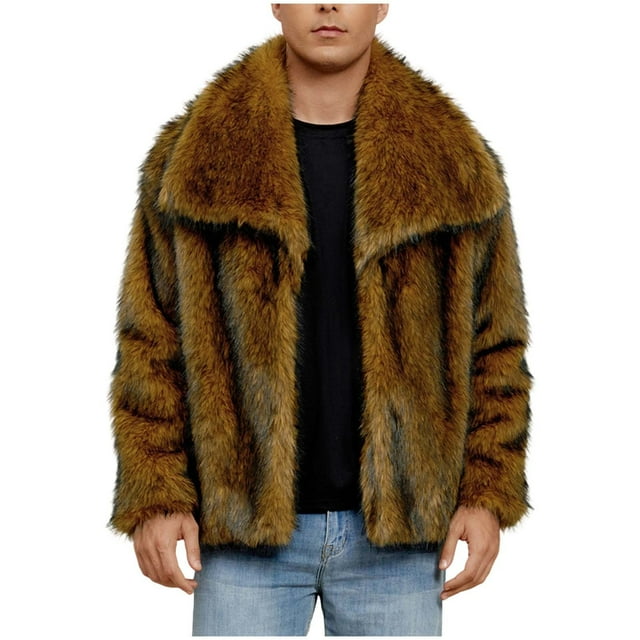 Dvprdro Vestes Automne Hiver pour Hommes Manteau Chaud en Fausse Fourrure Veste d'Hiver Col Rabattu