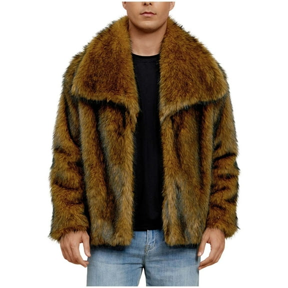 Xzbqbs Men's Faux Fur Coat Long Open Front Cardigan Winter Fuzzy Fleece Jacket Warm Overcoat Turn Down Collar Coat Fashion Clothes