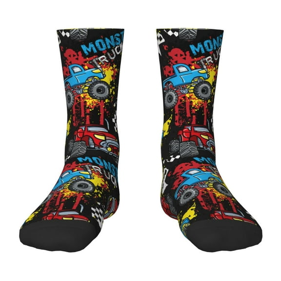 Honeii Monster Car Print Children's Colorful Socks,Unisex Kids and Toddlers' Cushioned Sock,Kids Athletic Crew Socks,for Everyday Wear and Sports