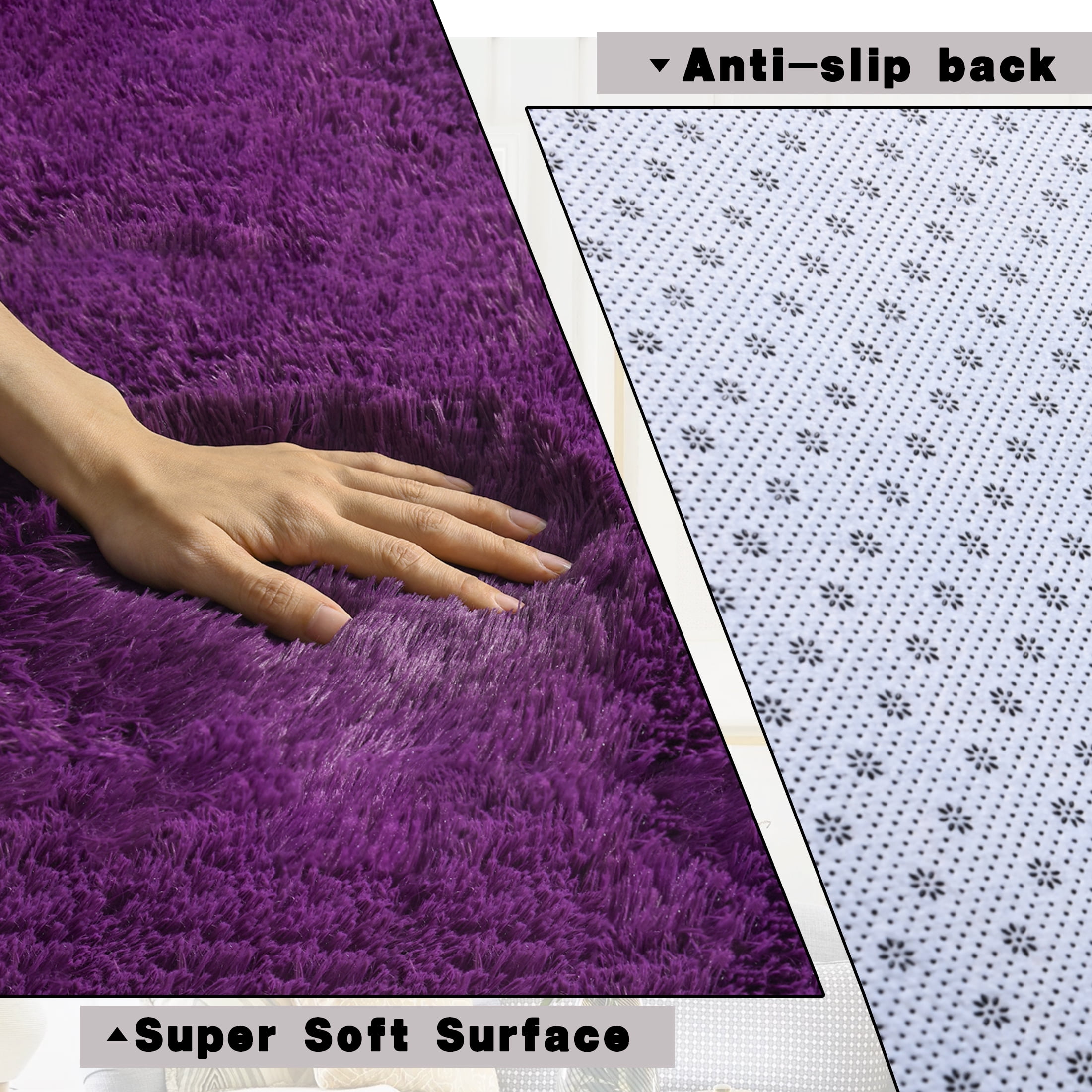 ZENELESS Solid Shag Collection Rug,4x6ft Grape Purple Fluffy Area Rugs Perfect for Kid's Room, Cloakroom
