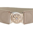 thumbnail image 5 of Women Beige Elastic Fashion Belt Gold Metal Flower Buckle S M, 5 of 14