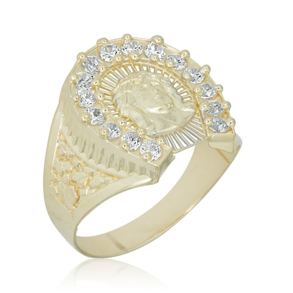 AVORA 10K Yellow Gold Simulated Diamond CZ Men's Jesus Religion Fashion Ring  - Size 10.5