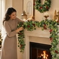 thumbnail image 4 of Qwtwty 6 ft Artificial Christmas Garland with Red Berry, Faux Winter Garland for Mantle Stairs Railing Fireplace Indoor Outdoor Xmas Decor, 4 of 7