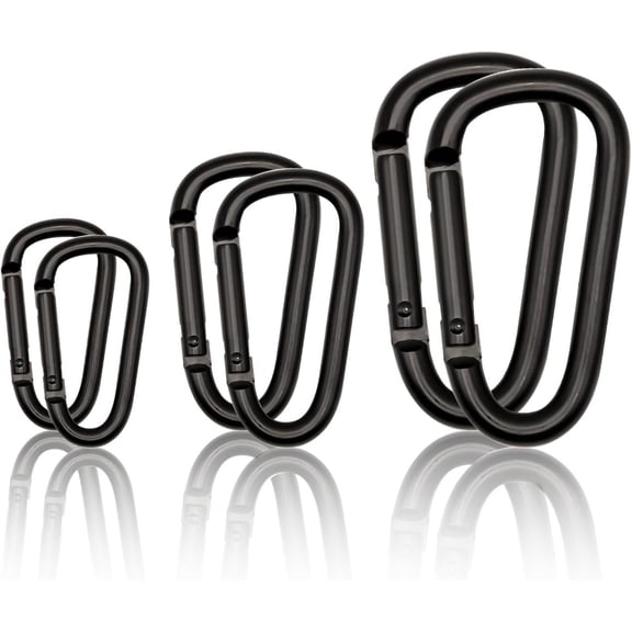 Black Carabiner Clip, Includes Mini 2 Inch Carbineers, Small 2.3" D Ring Clip, Large 3 Inch Carabiner Heavy Duty, Caribiner Hook for Backpack Hiking Camping
