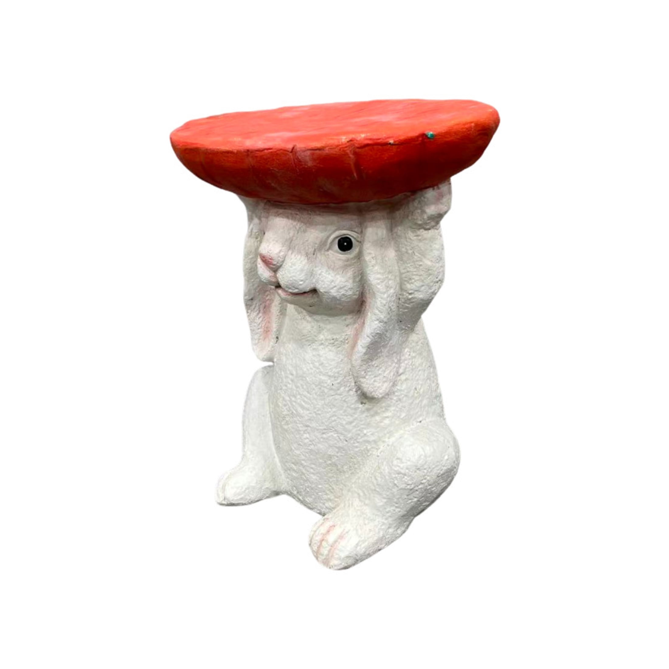 Noble House Bunny Strawberry Stool, Cute Animal Side Table Decor, Outdoor Creative Figurine Seat for Patio, Garden, White