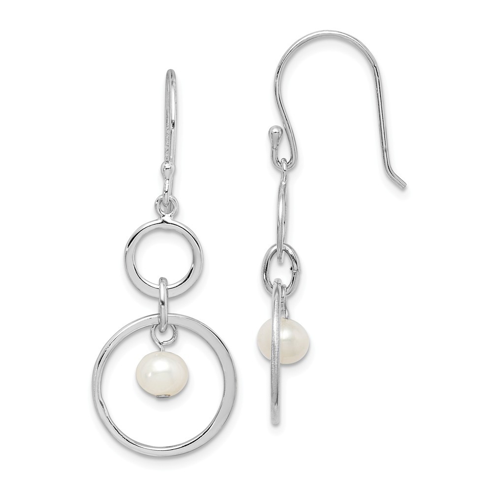 Silver with Rhodium Finish Shiny White Pearl Fancy Twisted Dangle Earring