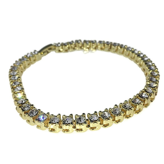 Mens Tennis Bracelet 8.5" Inch x 5 MM Gold Finish One Single Row Iced Hip Hop Wrist Chain