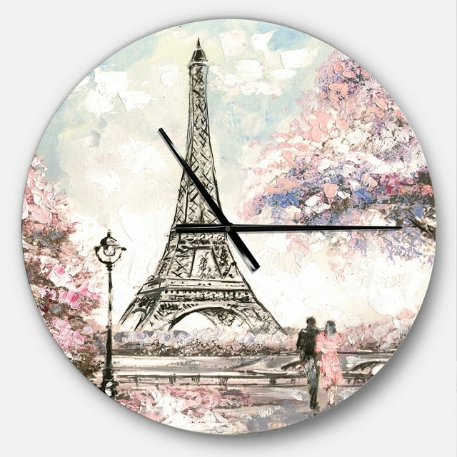 DesignArt Eiffel with Pink Flowers Large Wall Clock