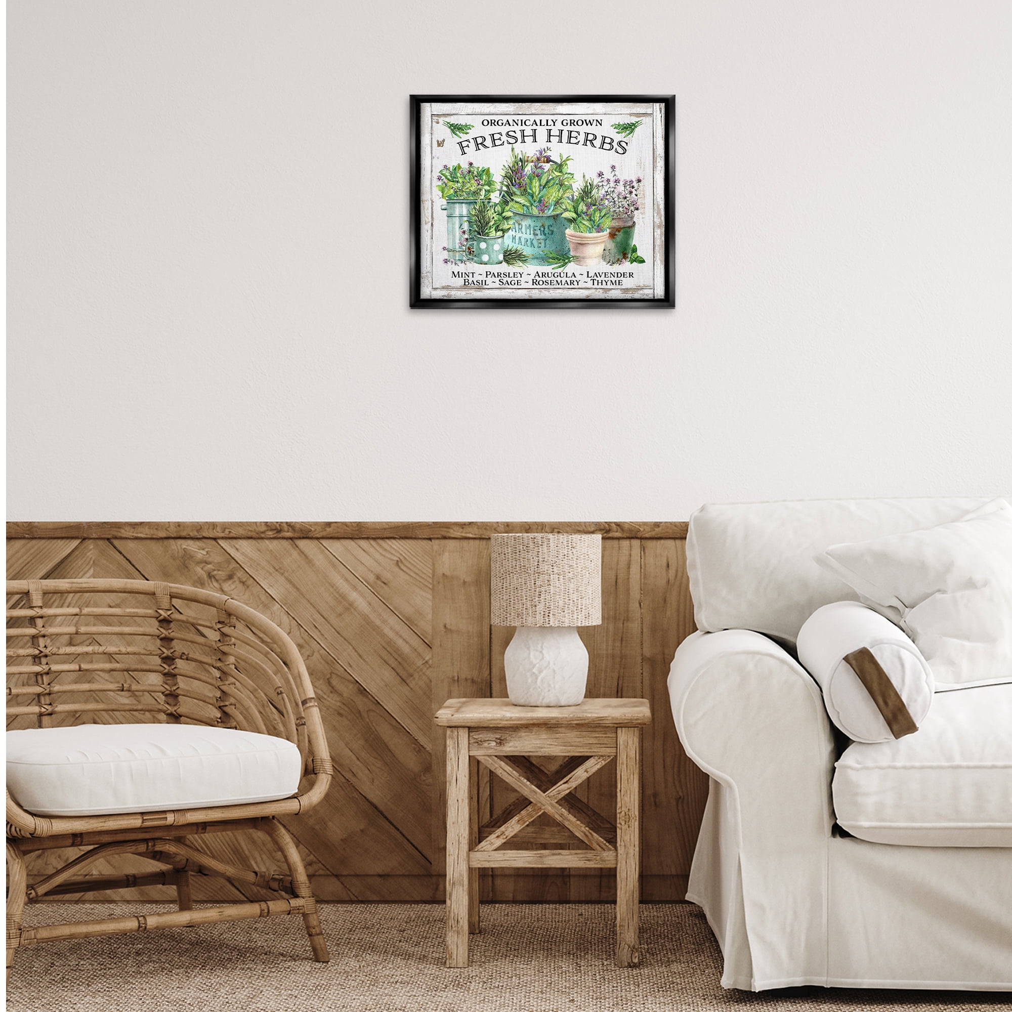 Stupell Industries Organic Fresh Herbs Plants & Flowers Painting Black Floater Framed Canvas Art Print Wall Art, 21 x 17